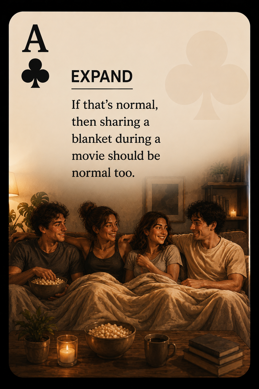 ♣ Expand — If that's normal, then sharing a blanket should be normal too.